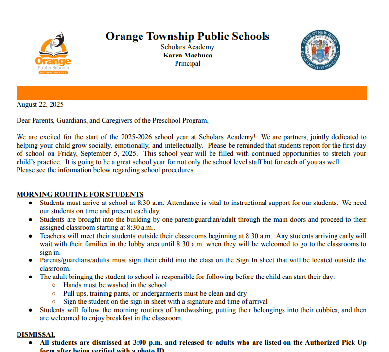  Back to School PreK Letter